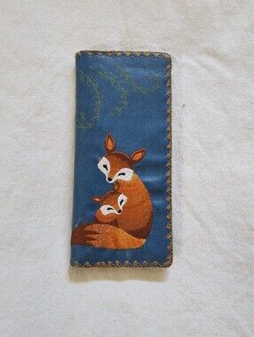 LAVISHY Embroidered Mama Fox & Baby Vegan/Faux Leather Large Flat Wallet Adorbs